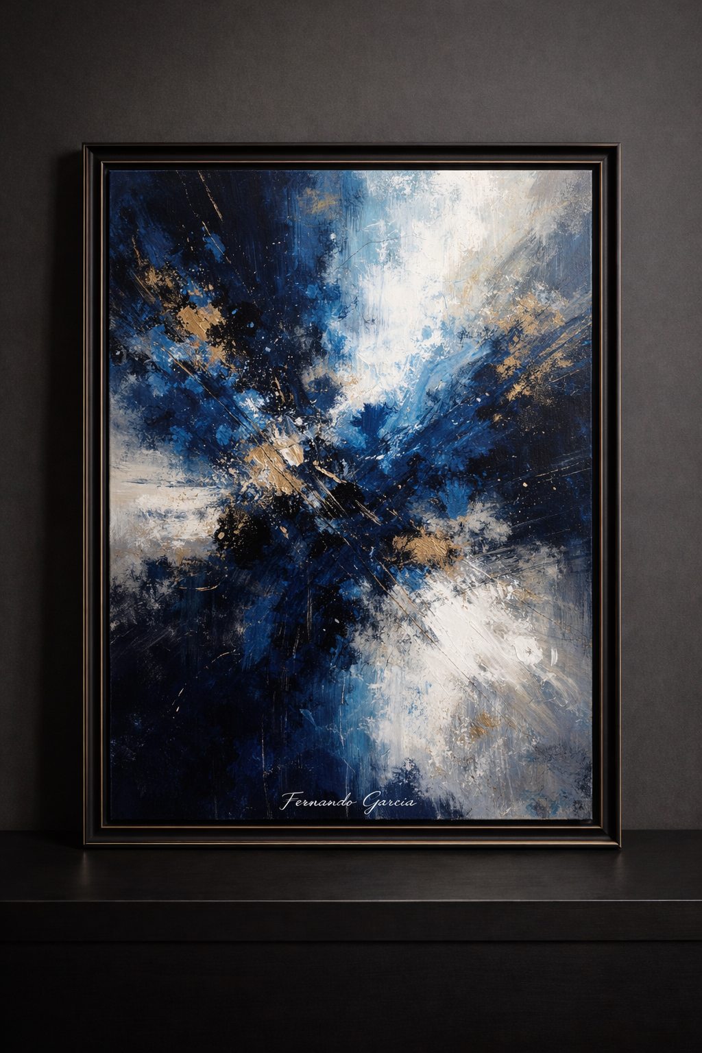 Abstract expressionism with vibrant blues