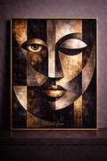 Abstract cubist face in gold frame