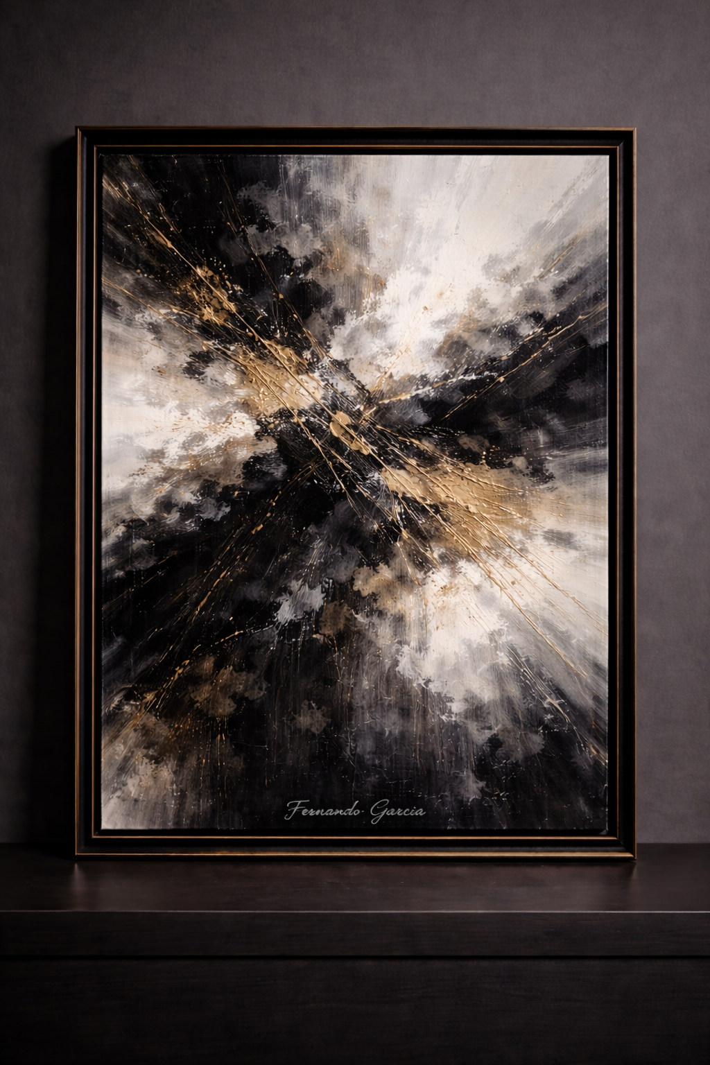 Abstract expressionism with gold accents