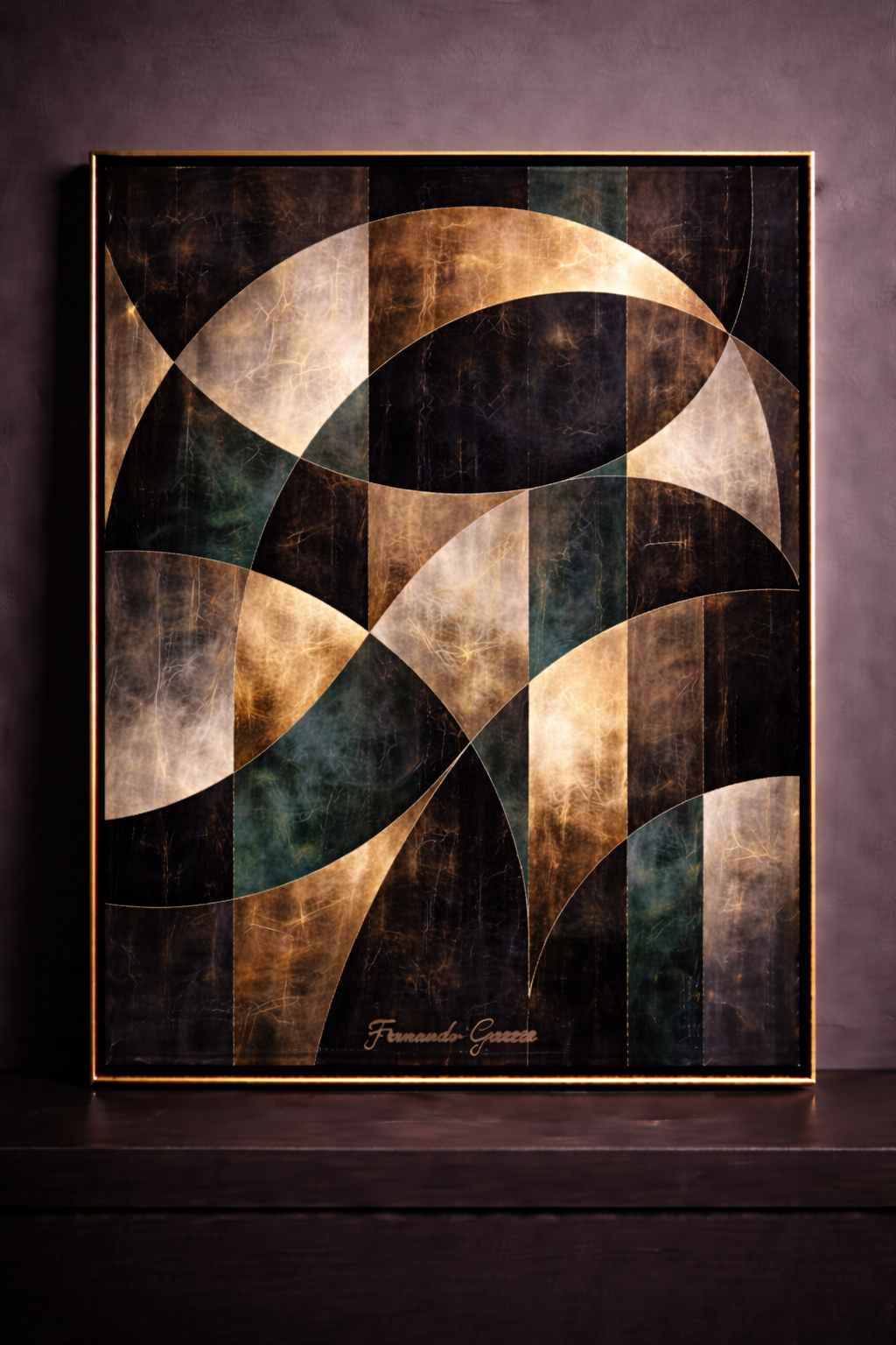 Abstract geometric art with gold accents