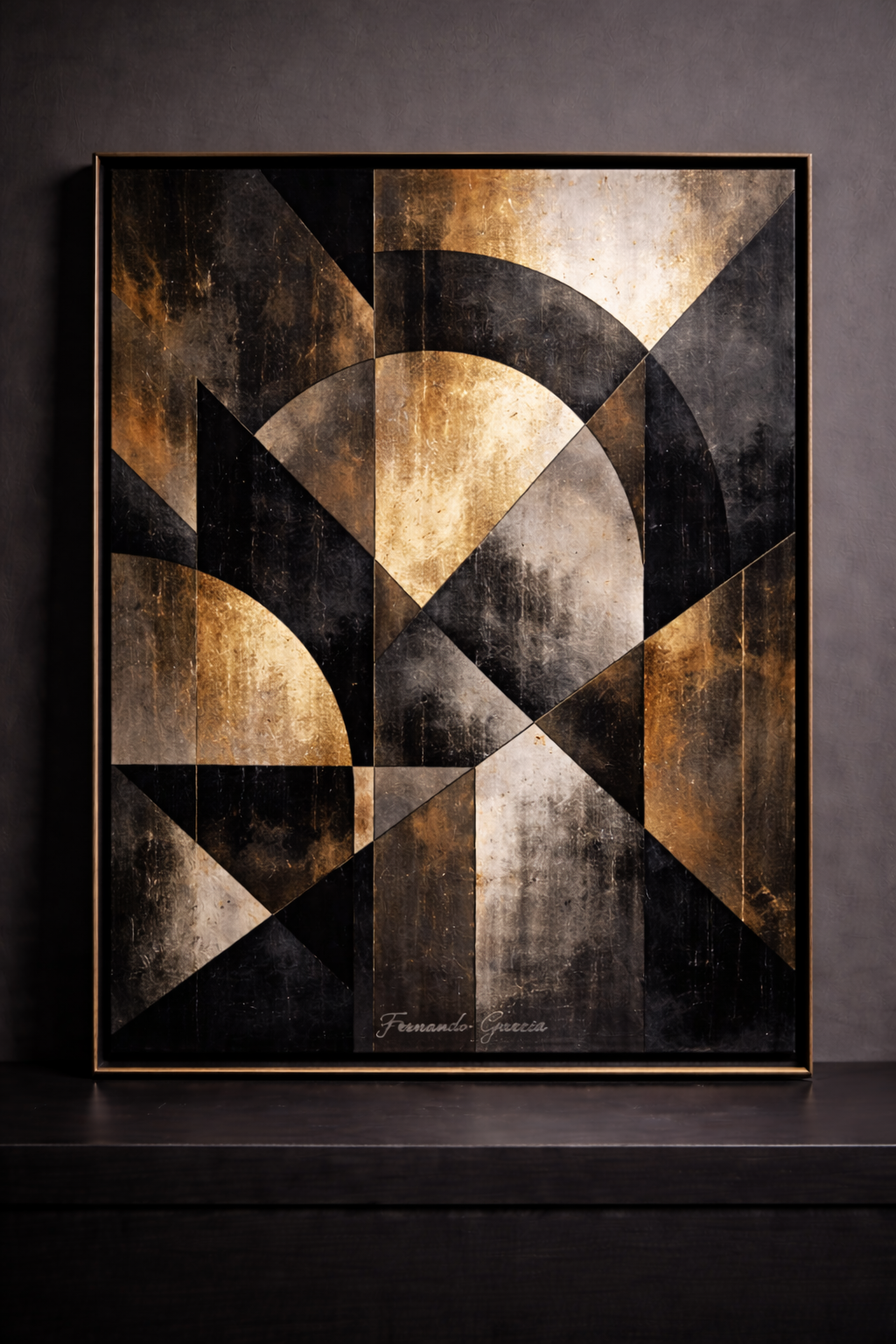 Abstract geometric art with metallic accents