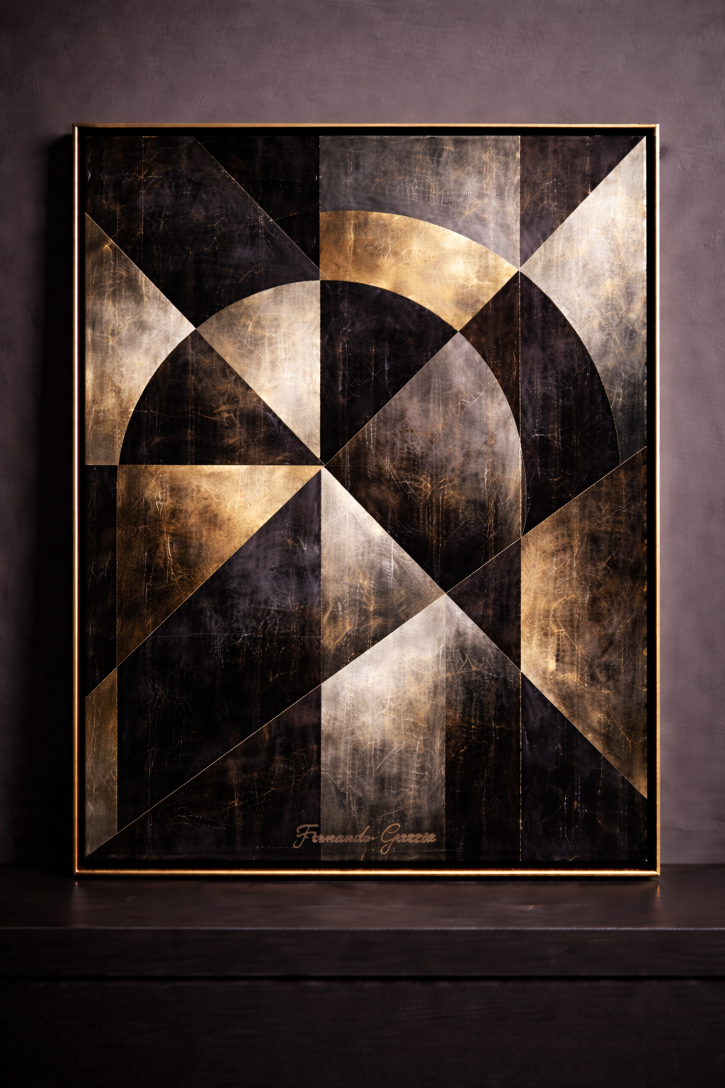 Abstract geometric artwork with metallic accents