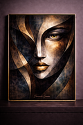 Cubist portrait with metallic accents