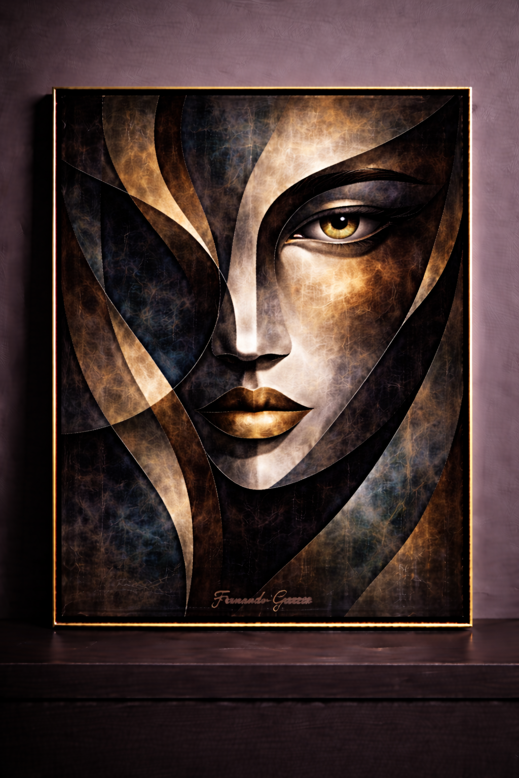 Cubist portrait with metallic accents