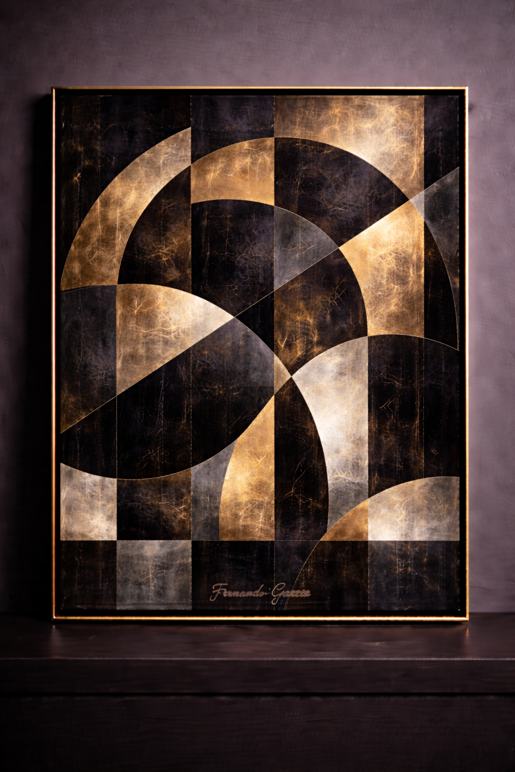 Geometric abstraction with metallic accents