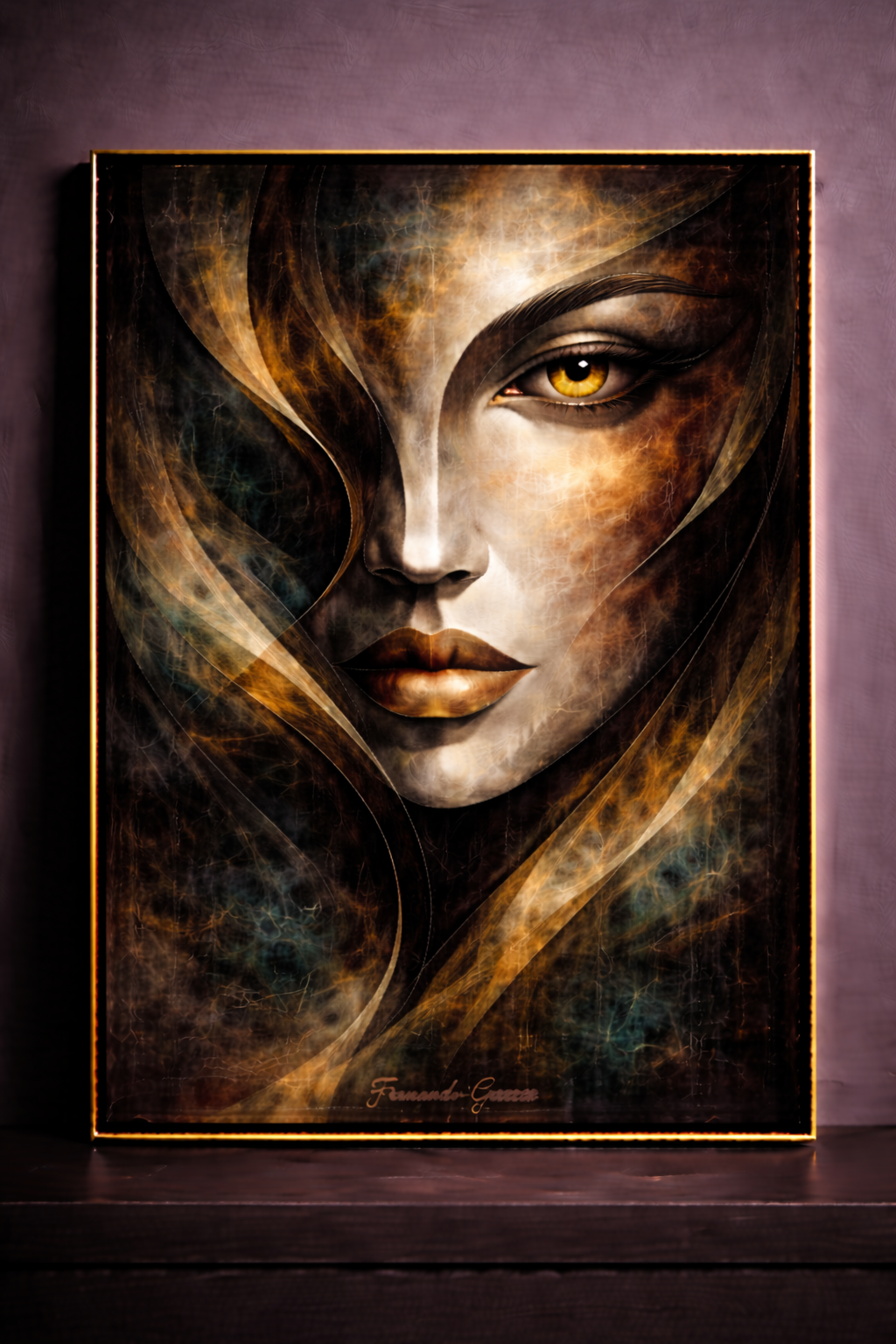 Golden-hazel gaze in abstract portrait