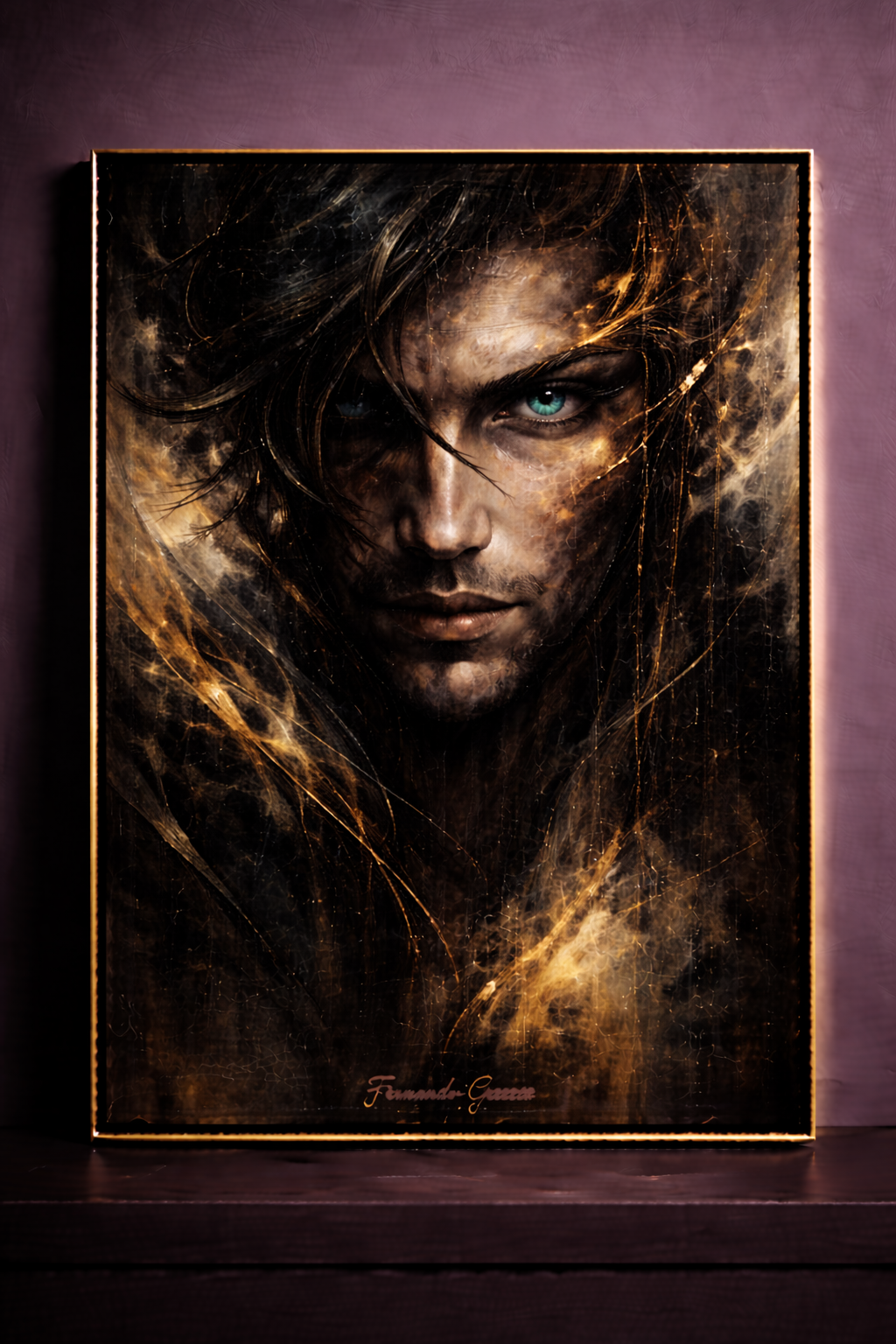 Mysterious gaze in golden shadows