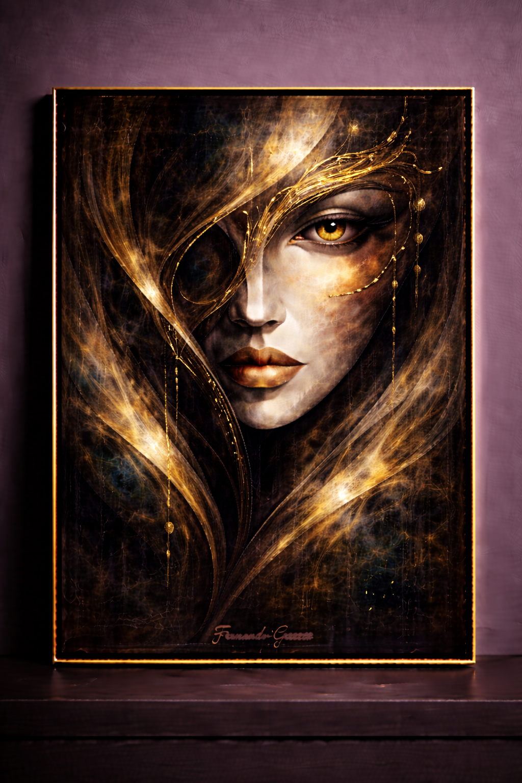 Portrait of a woman with golden mask